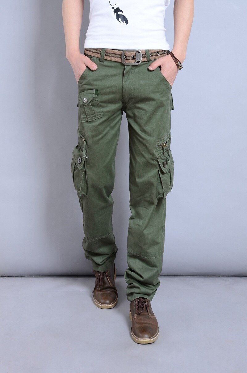 Cargo Pants Men Work Pants Loose Fit Cotton Straight Leg Casual Workwear with Muti Pockets: 29 / ArmyGreen Man Pants