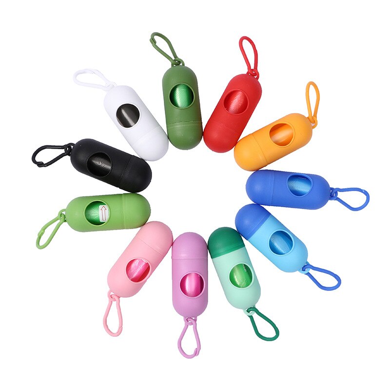 Portable Pet Waste Bag Dispenser Pill Shape Bullet-Shaped Garbage Box Cats Dogs Poop Extractive Clean-up Bags Outside Walking