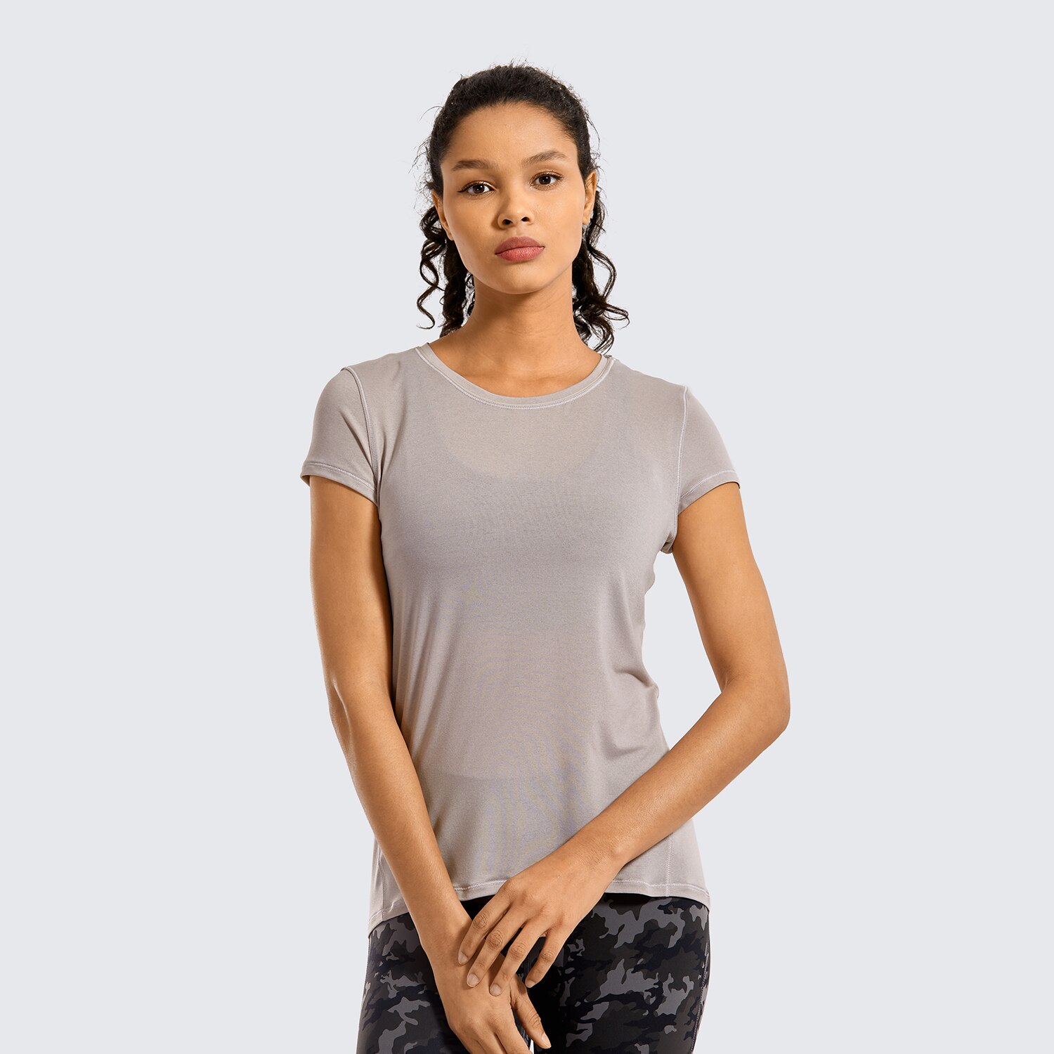 Syrokan sportstøj kortærmede tshirts kvinder sports t-shirt activewear løbetoppe træning gym tøj letvægts lyng: X-stor / Gråmeleret 03