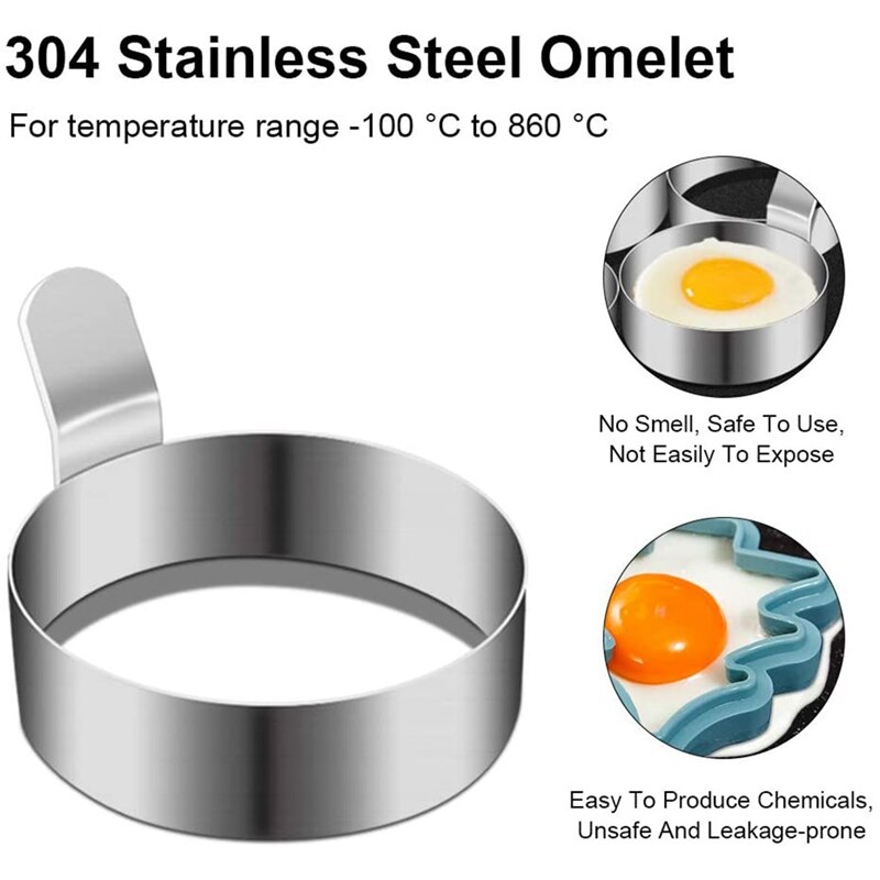 Paquete de 4 anillos de huevo de 3/4 pulgadas, molde de tortilla de acero inoxidable, molde de anillo antiadherente para freír huevos, anillo de huevo para plancha