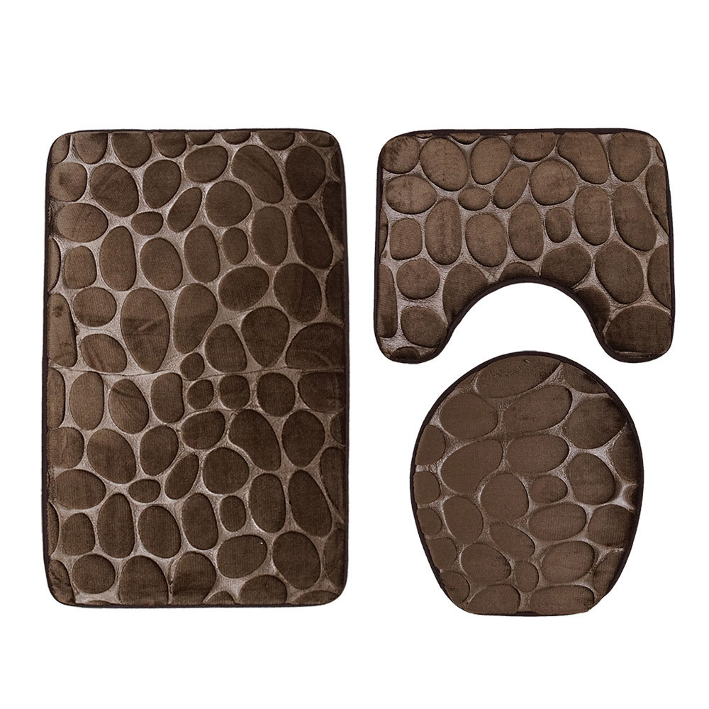 Negro 3D Cobblestone estera de baño Baño cubre Color sólido 3 unids/set baño piso alfombras para la decoración del hogar de Pie de Felpudos: Coffee
