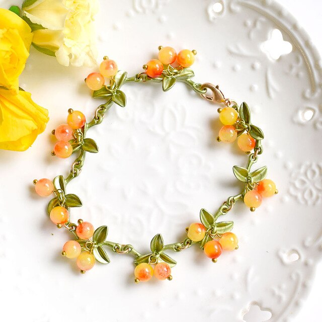 HUANZHI Retro Art Fruit Glazed Freshwater Pearl Leaves Orange Brooch for Women Men Overcoat Accessories Jewelry: D BRACELET 195CM