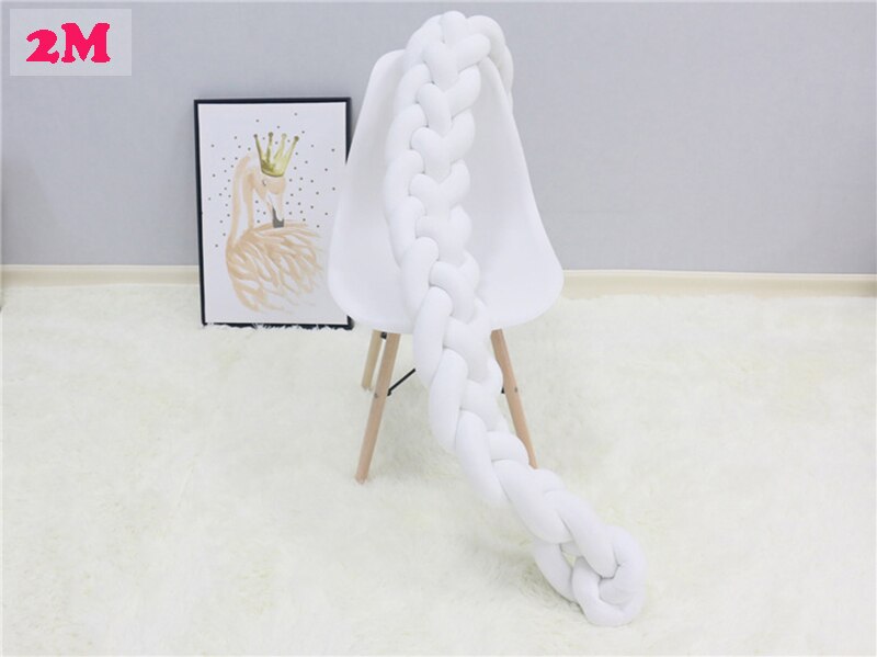 Travesseiro para cama de bebê, trançado amortecedor para cama recém-nascido, decoração de quarto infantil com 4 fios: 2M white