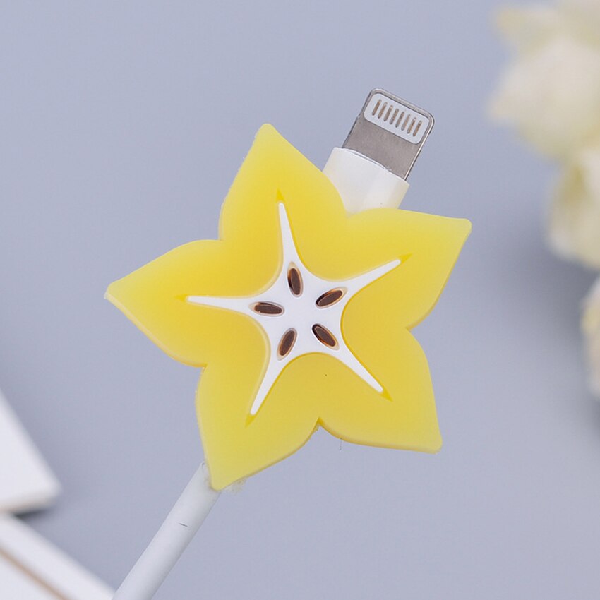 Protecteur de câble de chargeur de téléphone, morsure de Fruit de dessin animé, mignon, cordon souple, accessoires de téléphone, Lightning/MicroUSB/connecteur de Type C: Carambola