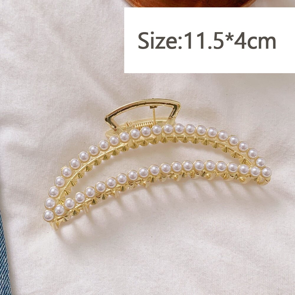 Las mujeres pelo Clips hueco tiburón pulpo Clip geométrica horquilla con perlas gran elegancia broche para peluquerías accesorios para el cabello: Large semicircle pea