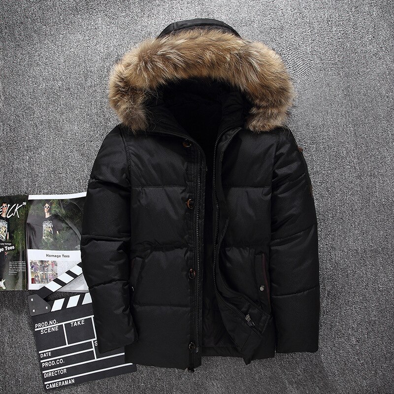 -20 graders vinterjacka herr vit ankdun parkarock herr tjock varm päls luva vindjacka herr snö överrock parka hombre: Svart / L