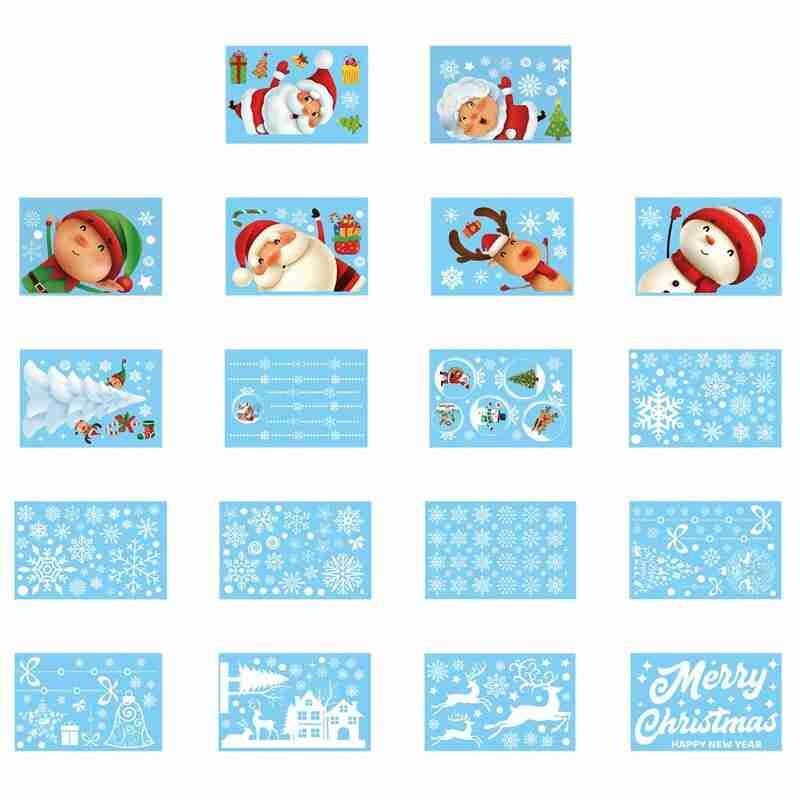 Kerststickers muurstickers statische stickers raamstickers kerstman eland vitrinekast