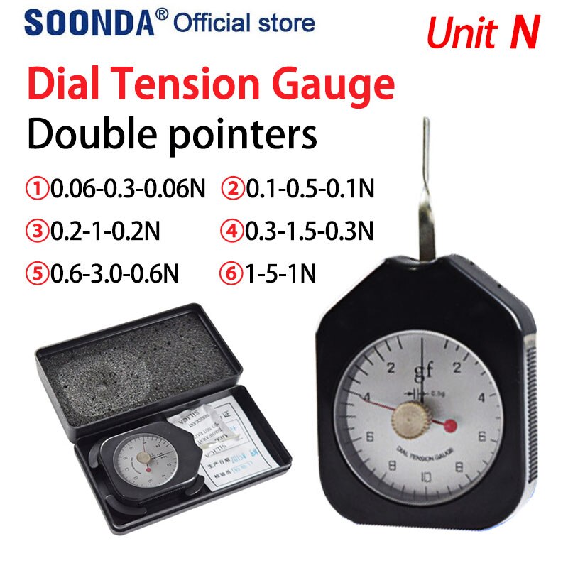 Spring tensiometer dial tension gauge Analog tensiometro Double pointers tensionmeter 0.3N-5N Uint N