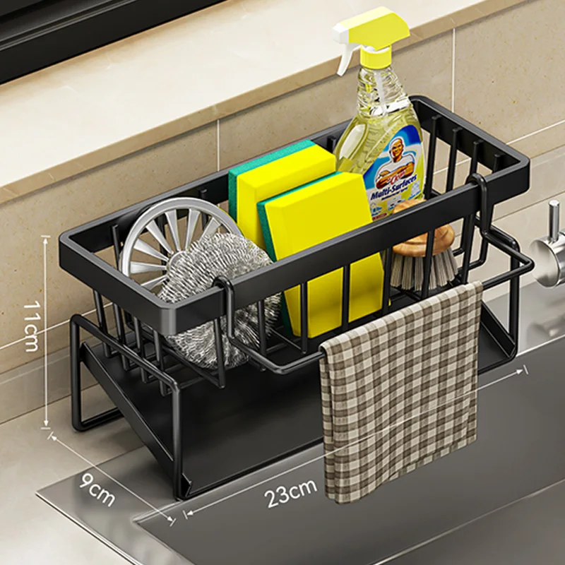 Sink Cleaning Tools Storage Rack Kitchen Multifunctional Stainless Steel Drain Rack for Sponge Cleanser Organizer Rag Hanger: green