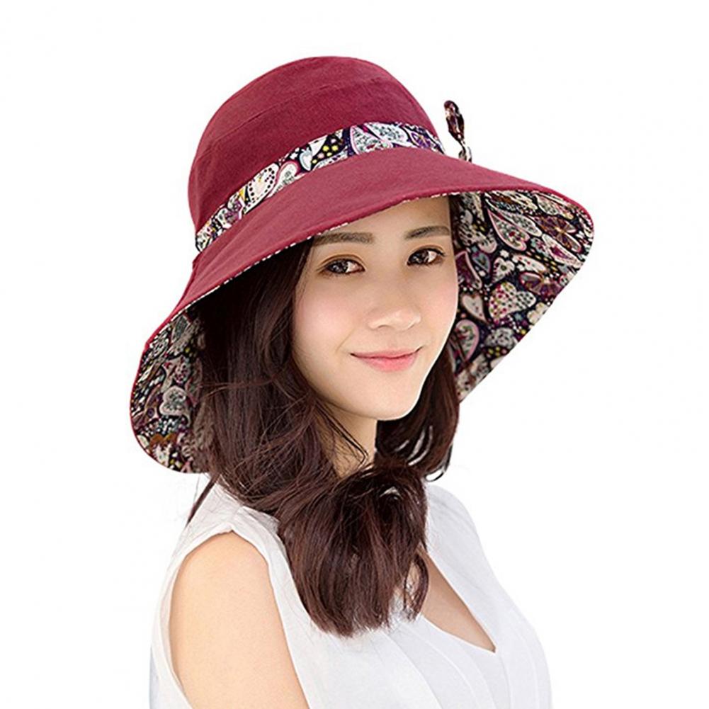 80% Hat Foldable Breathable Wide Brim Sun Protection Cotton Reversible Foldable Cap for Summer
