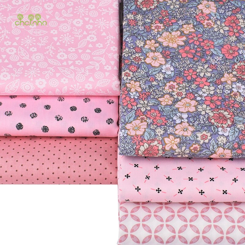 Chainho,6 Stks/partij, Roze Bloemen Serie, Gedrukt Twill Katoen Stof, patchwork Doek Voor Diy Naaien Quilten Baby & Kinderen Materiaal