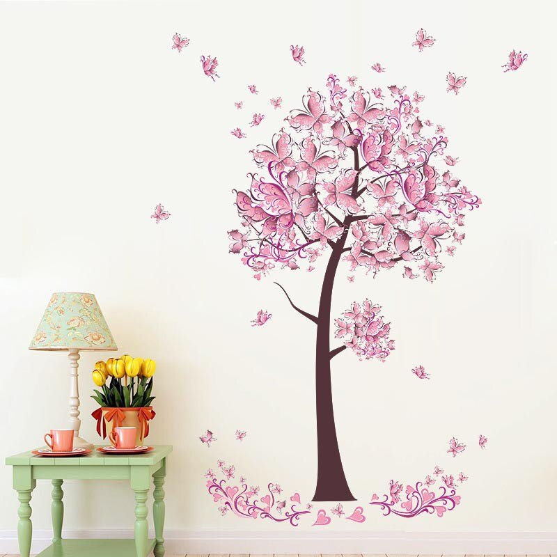 Decorative Wall Stickers Self-Adhesive Removable Peel and Stick Wallpaper Decal Applique Background: pink   Pansy tree