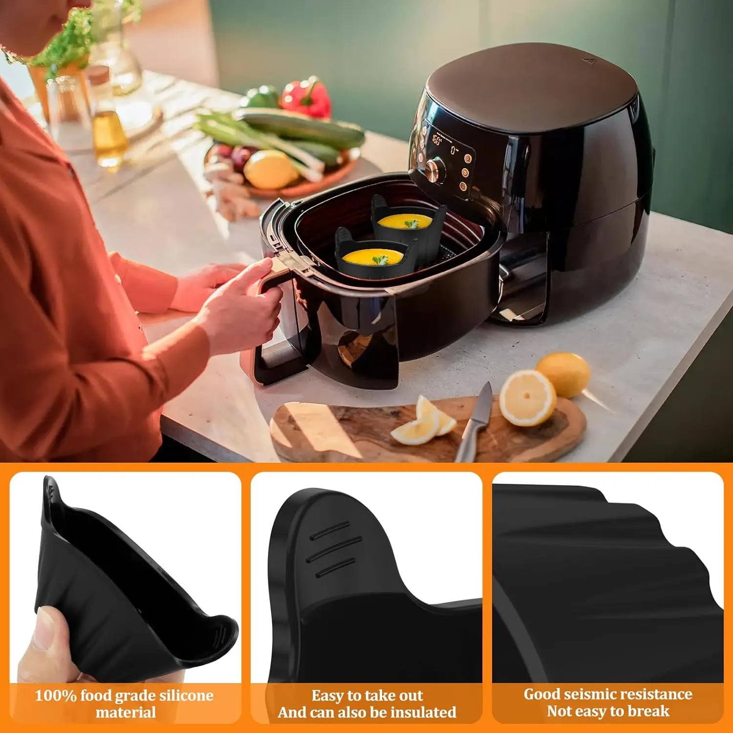 Air Fryer Egg Moulds Silicone Egg Poacher Stovetop Egg Cooking For Microwave Air Fryer Baking Accessories Egg spinner Egg cups