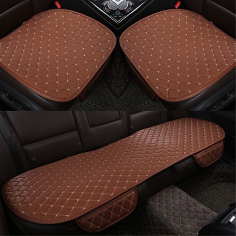 Fundas de lino para asiento de coche, Protector de tela de lino para asiento delantero y trasero, no deslizante, accesorios universales: Brown 3pcs