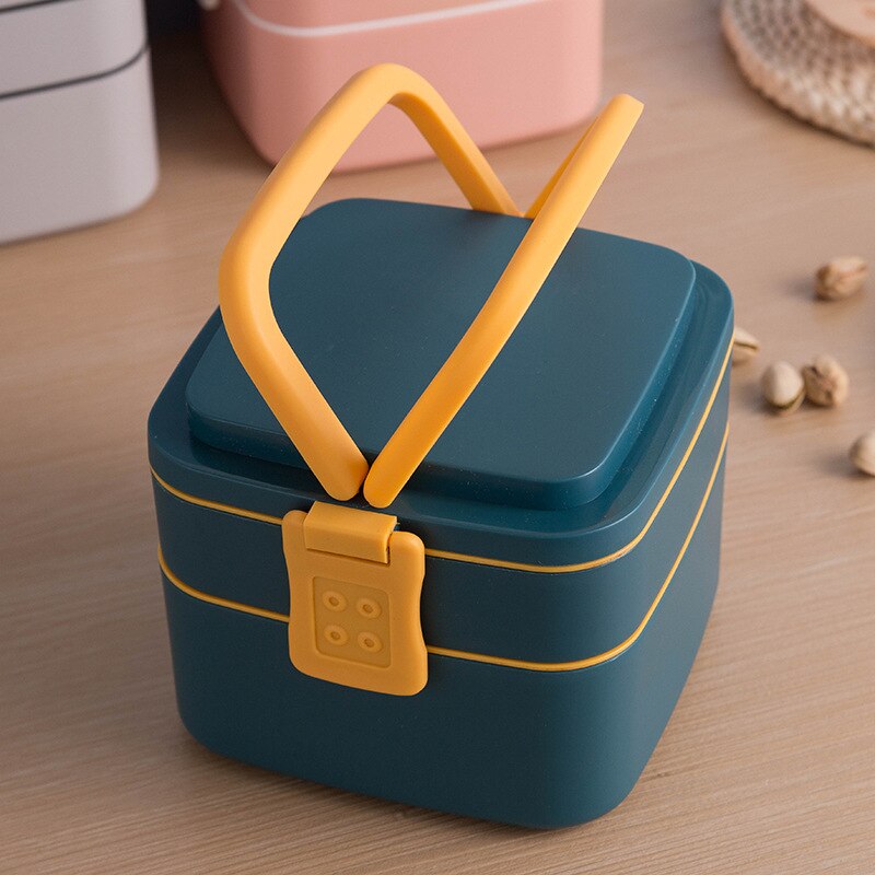 2-Layer Draagbare Draagbare Lunchbox Voedsel Container Doos Servies Magnetron Lunchbox Student School Office Home