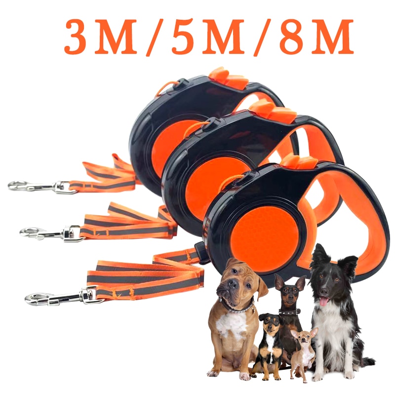 Retractable Pet Traction Rope Nylon Reflective Telescopic Automatic Puppy Small Medium Dog Walking Lead Harness Leash 3M 5M 8M