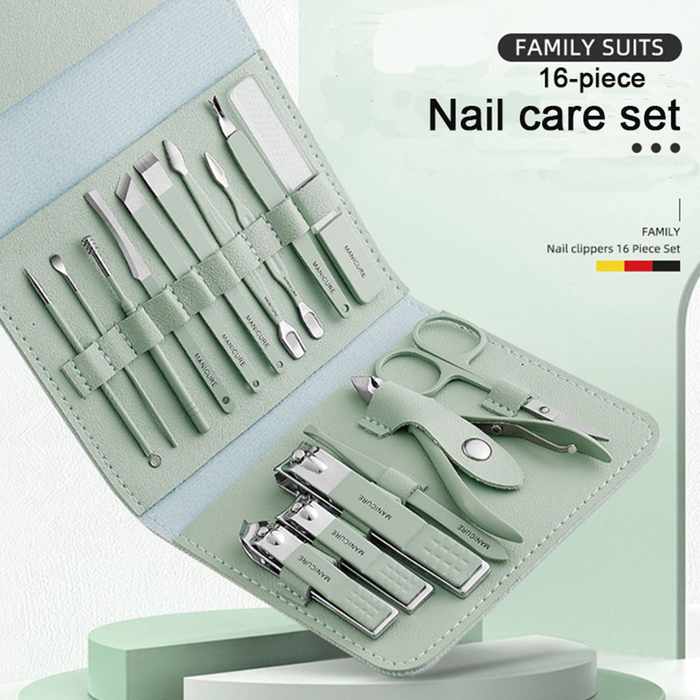 12-16pcs/set Nail Cutter Set Stainless Steel Nail Clippers Set With Folding Bag Manicure Cutter Kits Scissors Makeup Beauty Tool