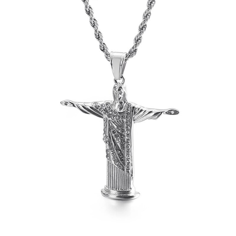 Retro Male Jewelry Gold Jesus Cross Necklaces Round Pendant for Men Him Christian Catholicism Prayer Religious Accessories: D