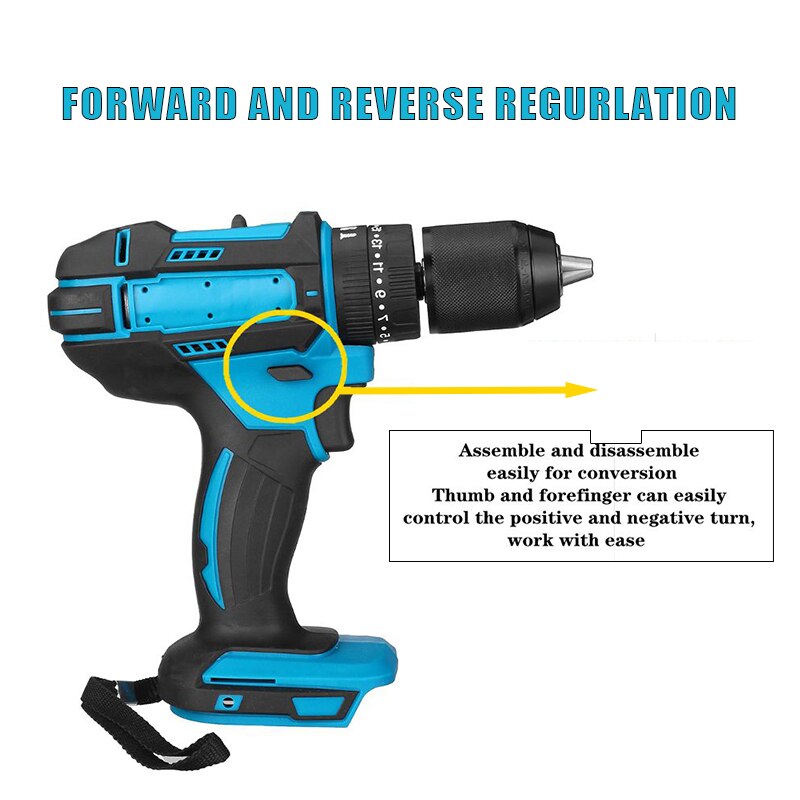 18V 3 in 1 Wireless Electric Drill 10mm Cordless Impact Drill 95N.m Electric Screwdriver with LED Light for Makita18V Battery