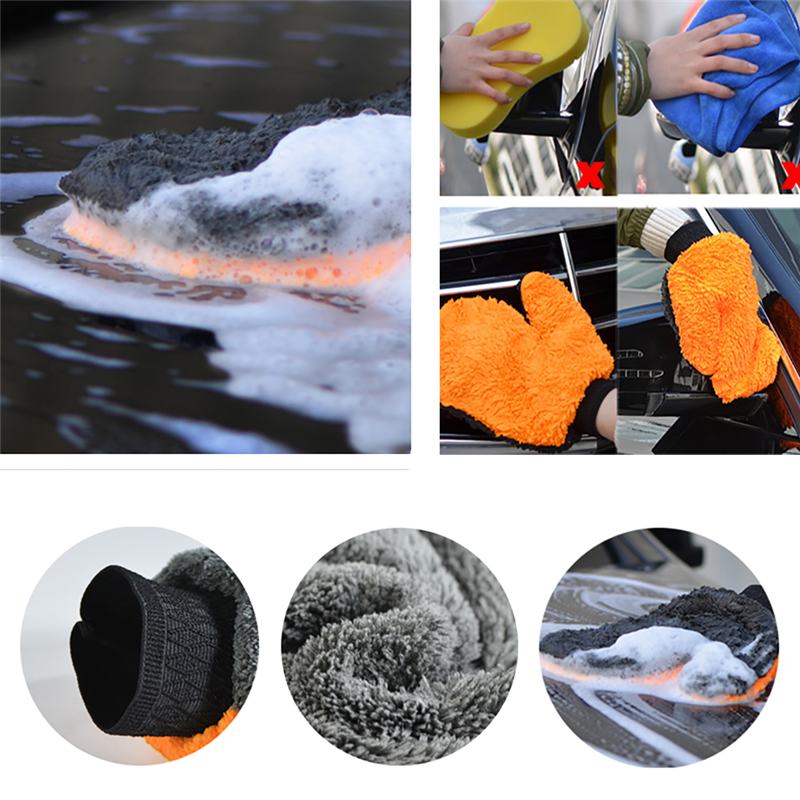 1 stk bilvask handsker tyk mikrofiber bil motorcykel rengøring leverer stærk absorberende børste detaljer værktøj håndklæde