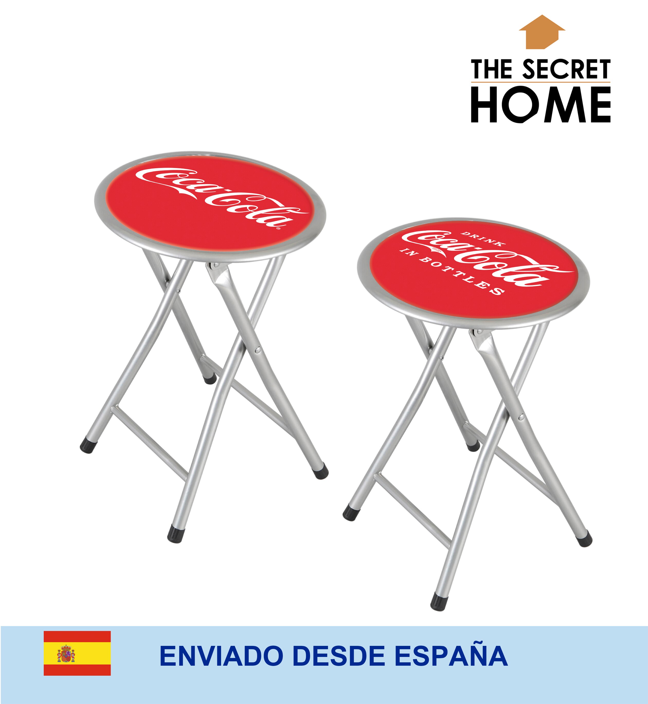 thesecrethome.es Taburete Plegable - Coca-Cola – 44x45x79cm – Decoración Salón Habitación Oficina (Rojo Cocacola Simple)