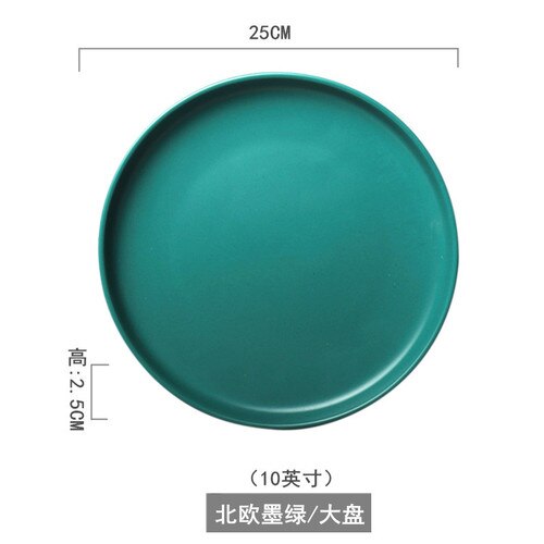 Nordic Servies Keramische Plaat Creatieve Persoonlijkheid Matte Glazuur Westerse Voedsel Plaat Ontbijt Plaat Salade Grote Steak Plaat: 10 inch dark green