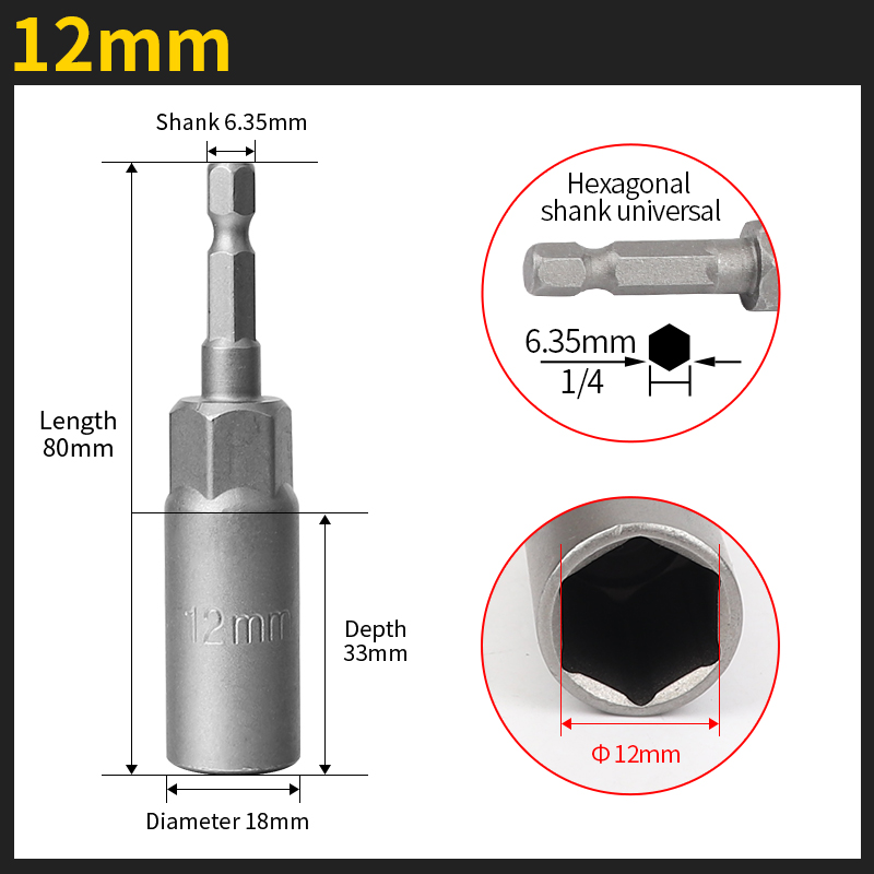 5.5-19mm Length Deepen Impact Socket Adapter Power Nut Driver Socket Drill Bit 1/4-inch Hex Shank Screwdriver Key Head Hand Tool: Brown