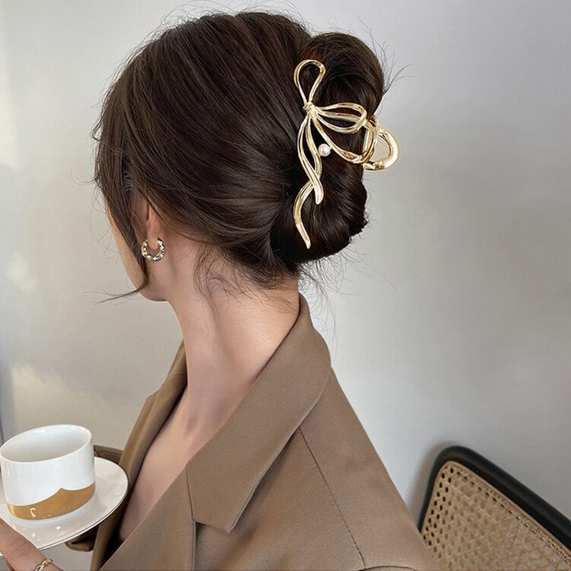 Pinzas para el pelo con lazo geométrico para mujer, horquillas de Metal grandes, pasadores, accesorios para el cabello, Vintage Simple, ,: Verde