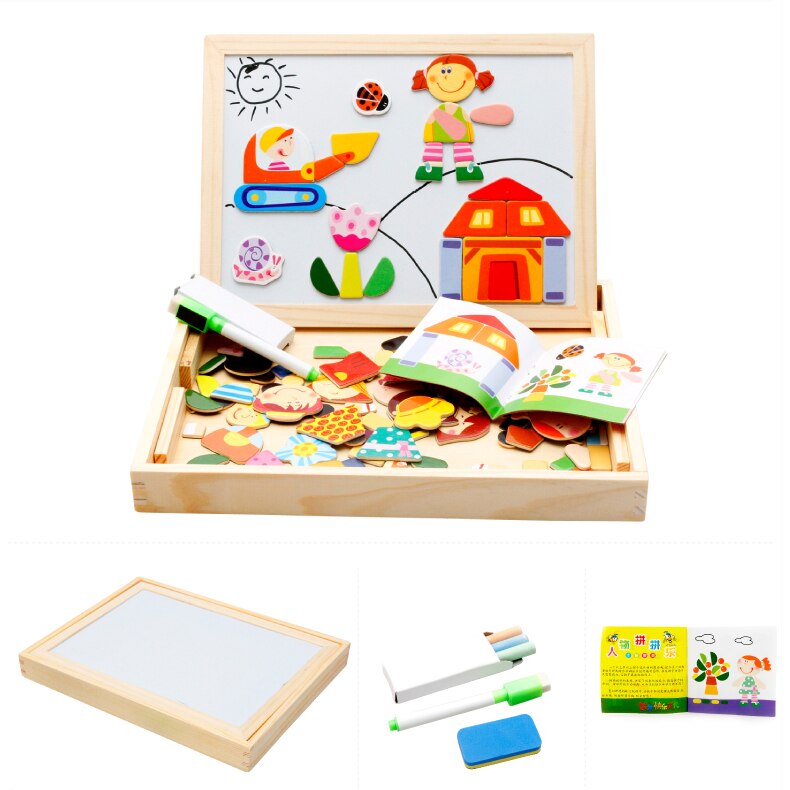 Chanycore Wooden Puzzle - Magnetic Jigsaw Board - Cartoon Figures - Educational Learning Toy for Kids Over 3 Years