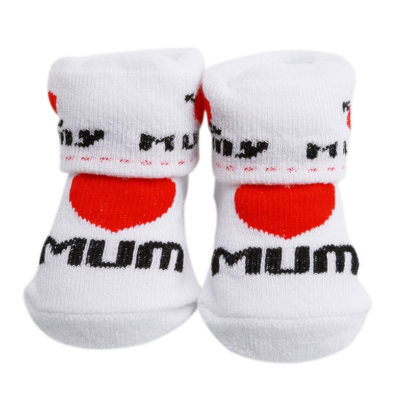 100% cotton Baby socks rubber slip-resistant floor socks love dad love mum cartoon kids socks: MUM