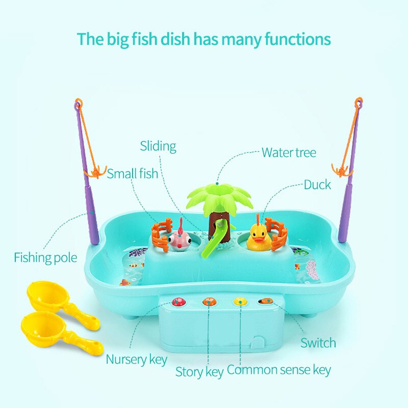 Ouder-kind Speelgoed Elektrische Roterende Vissen Haak Eend Speelgoed Set Met Vis Muziek Licht Spel Water Cyclus Interactieve Tafel game