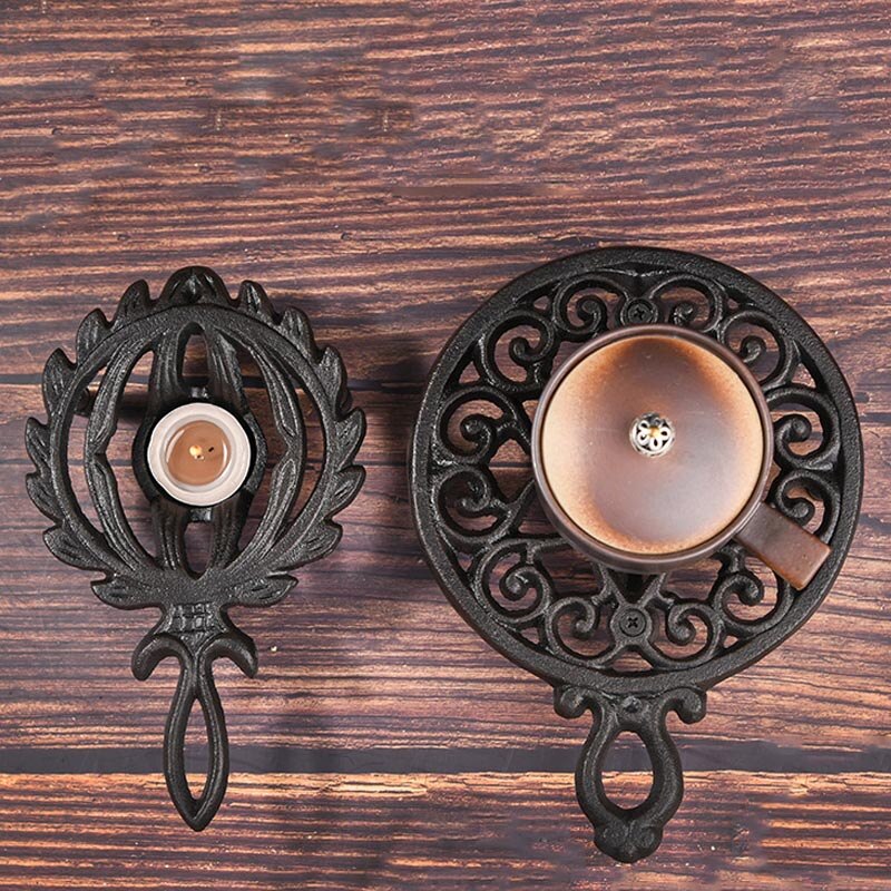 Candle Holder Glass Teapot Warm Base Cast Iron Tea Stove Coffee Milk Wine Heating Warmer Base Vintage Crafts Teaware