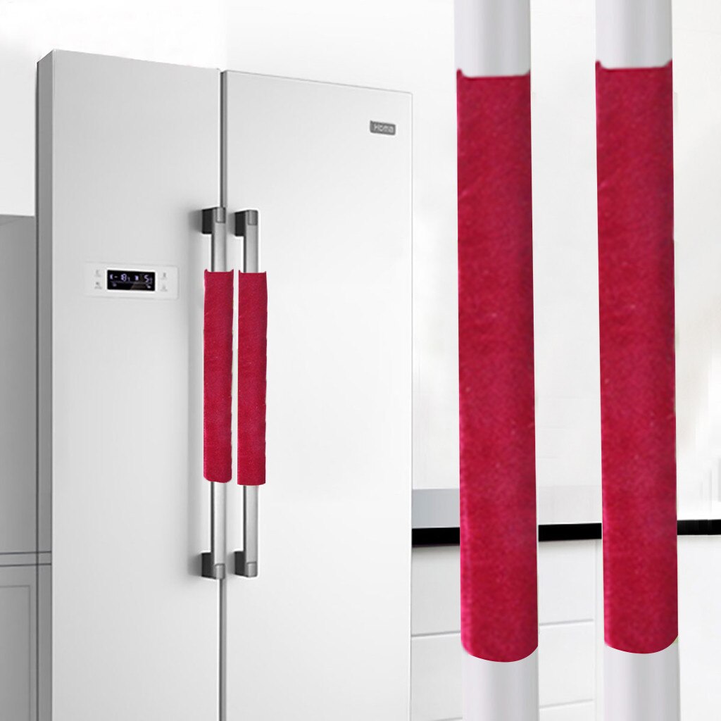 Et par køleskabshåndtagsdæksel køkkenapparat køleskabsdæksel vaskbar flerfarvet klud køleskabshåndtagsdæksel: Rød