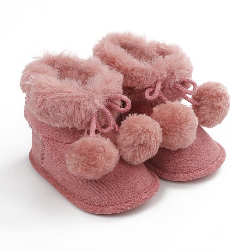 Novo outono botas de inverno do bebê meninos da menina do inverno sapatos quentes da moda sólida da criança bolas fuzzy primeiros caminhantes sapatos do miúdo 0-18m: XR / 7-12 meses