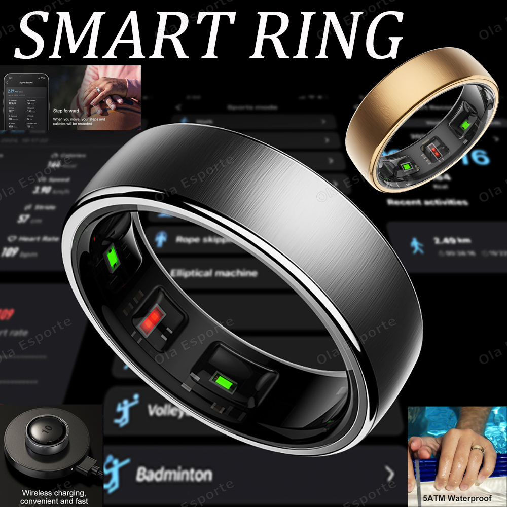 LONGLU Anello intelligente per uomo e donna, con frequenza cardiaca, ossigeno nel sangue, sonno/sport, IP68, impermeabile, per iPhone e Android (Nero, 11
