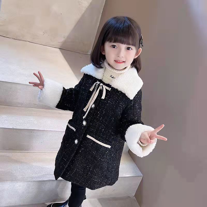 freundlicher Mädchen Winter Mantel Jacke Schwarz Pelz warm Verdicken Plus Samt Winter Herbst Tasten Lamm Wolle Der freundlicher Babys Kleidung: 90