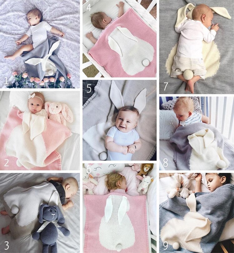 2019 nova marca bebe coelho cobertor estéreo toalha de ouvido primavera outono kniting soogan camisola colcha praia esteira do bebê algodão cobertor