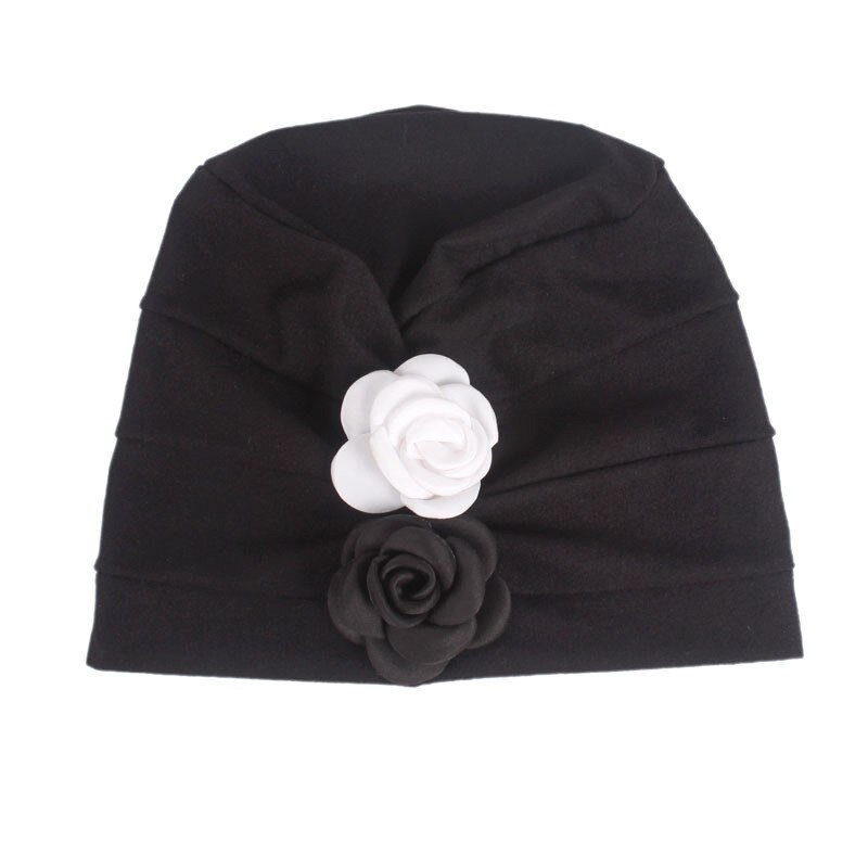 Blomma baby hattar barns bomull hatt flickor indien mössa baby mössa tillbehör: Svart