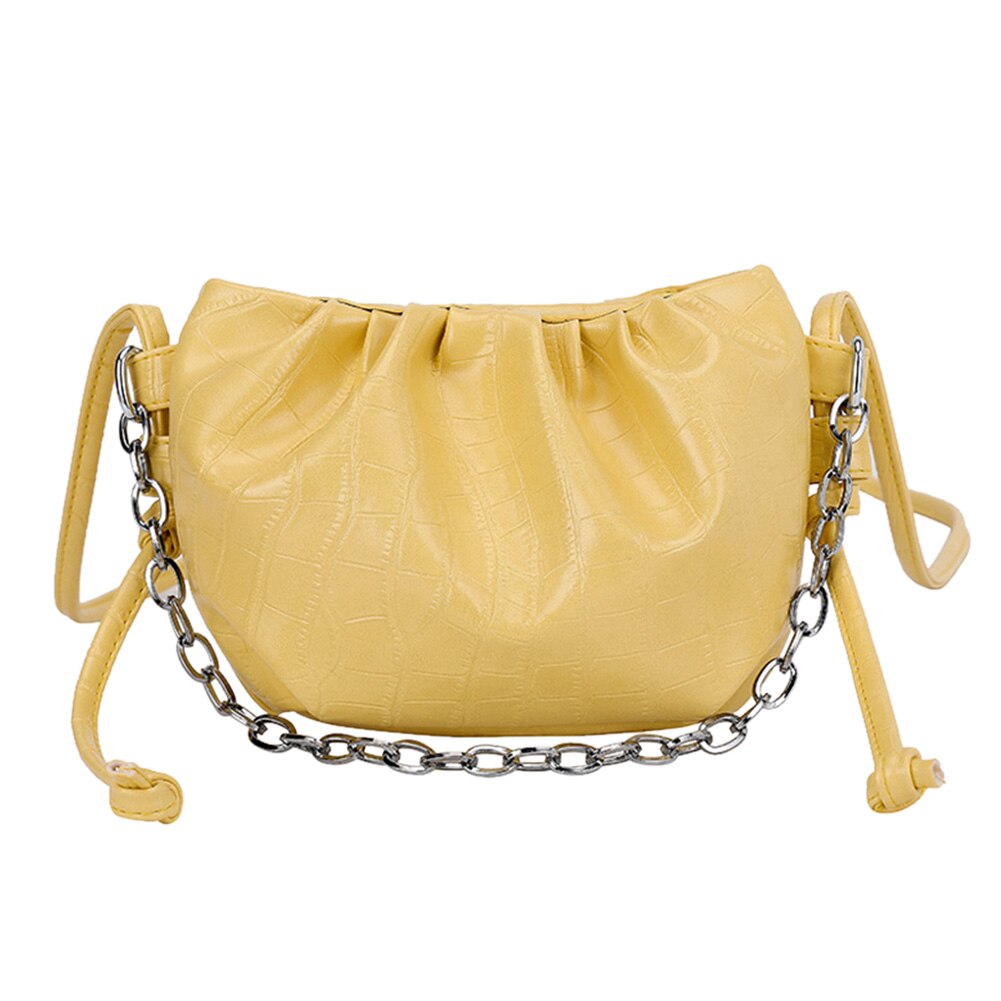 Frauen Casual Schulter Messenger Taschen PU Leder Reine Farbe Kette Tote Geldbörsen Jugend Damen Einfache Vielseitige Tasche: YELLOW