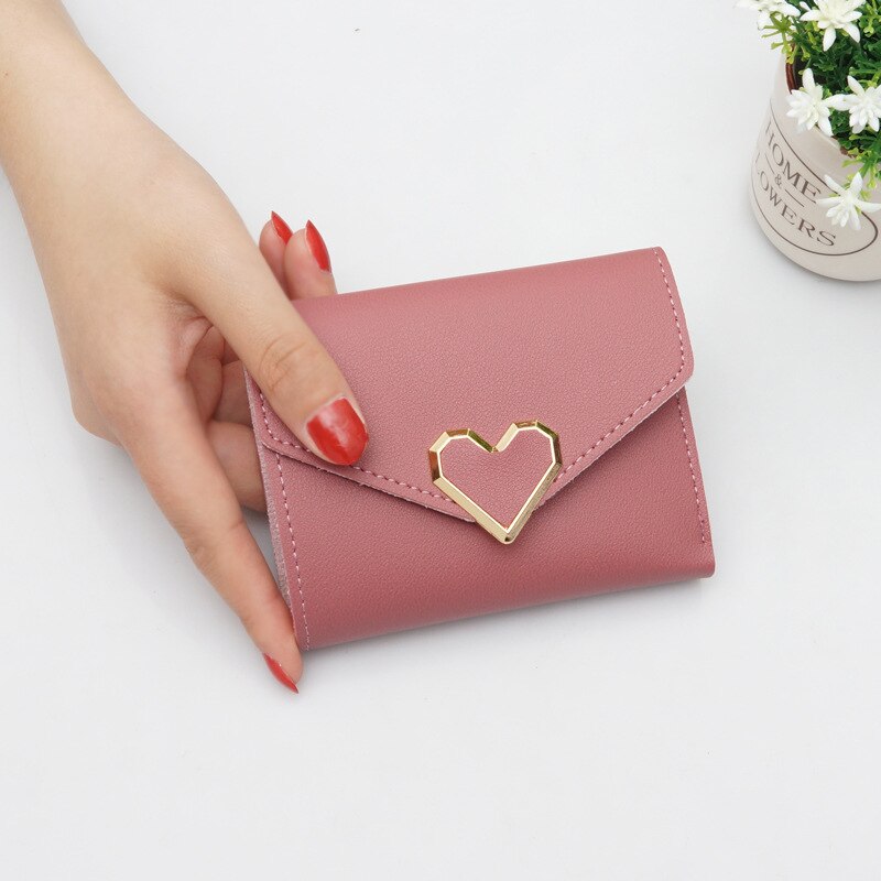 Women Tassel Love Heart Mini Wallets Black Pu Leather Coin Purse Simple All-match Student Card Holdeer Bag: Deep Love