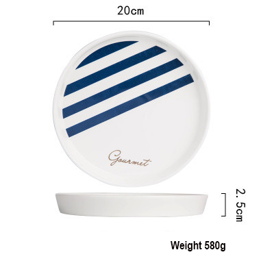 Nordic Blue White Stripes Ceramic Tableware Set Western Food Plate Bowls Breakfast Dish Salad Bowl Rice Bowl Dishes: Plate 01