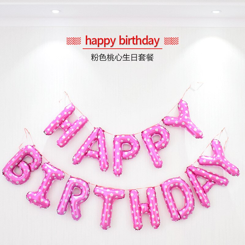 16 inch Happy Birthday balloon Banner Letters Birthday Party Decoration Foil Air Alphabet Balloons Baby Shower Supplies kid: pink heart