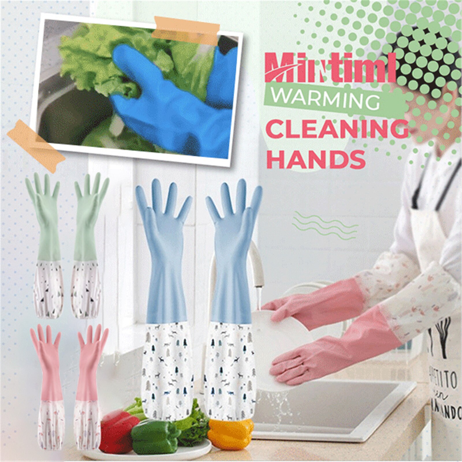 Long Sleeve Wash Dishes Household Cleaning Gloves Kitchen Waterproof Dishwashing Gloves Rubber Bands Gloves Scrubs Glove