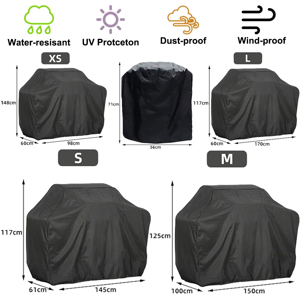 8 Size BBQ Grill Barbeque Cover Anti-Dust Waterproof Weber Heavy Duty Charbroil BBQ Cover Outdoor Rain Protective Barbecue Cover
