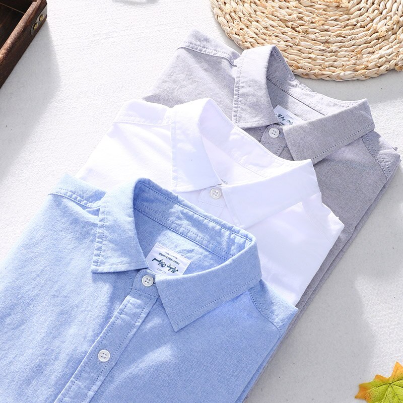 Schinteon Mannen 100% Katoenen Shirt Lange Mouwen Japanse Stijl Casual Oxford Shirt Turn-Down Kraag S-4XL