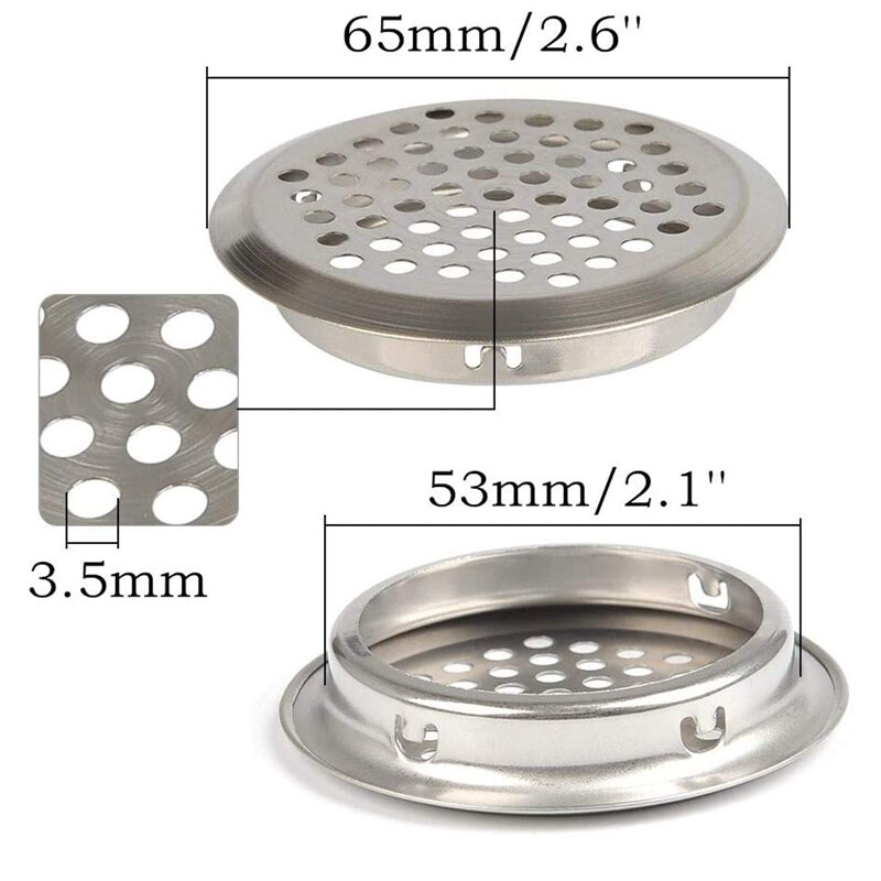 40Pcs Circular Air Vents 2.1 Inch(53Mm) Soffit Vents Stainless Steel Round Vent Mesh Hole Louver For Cabinets, Wardrobes
