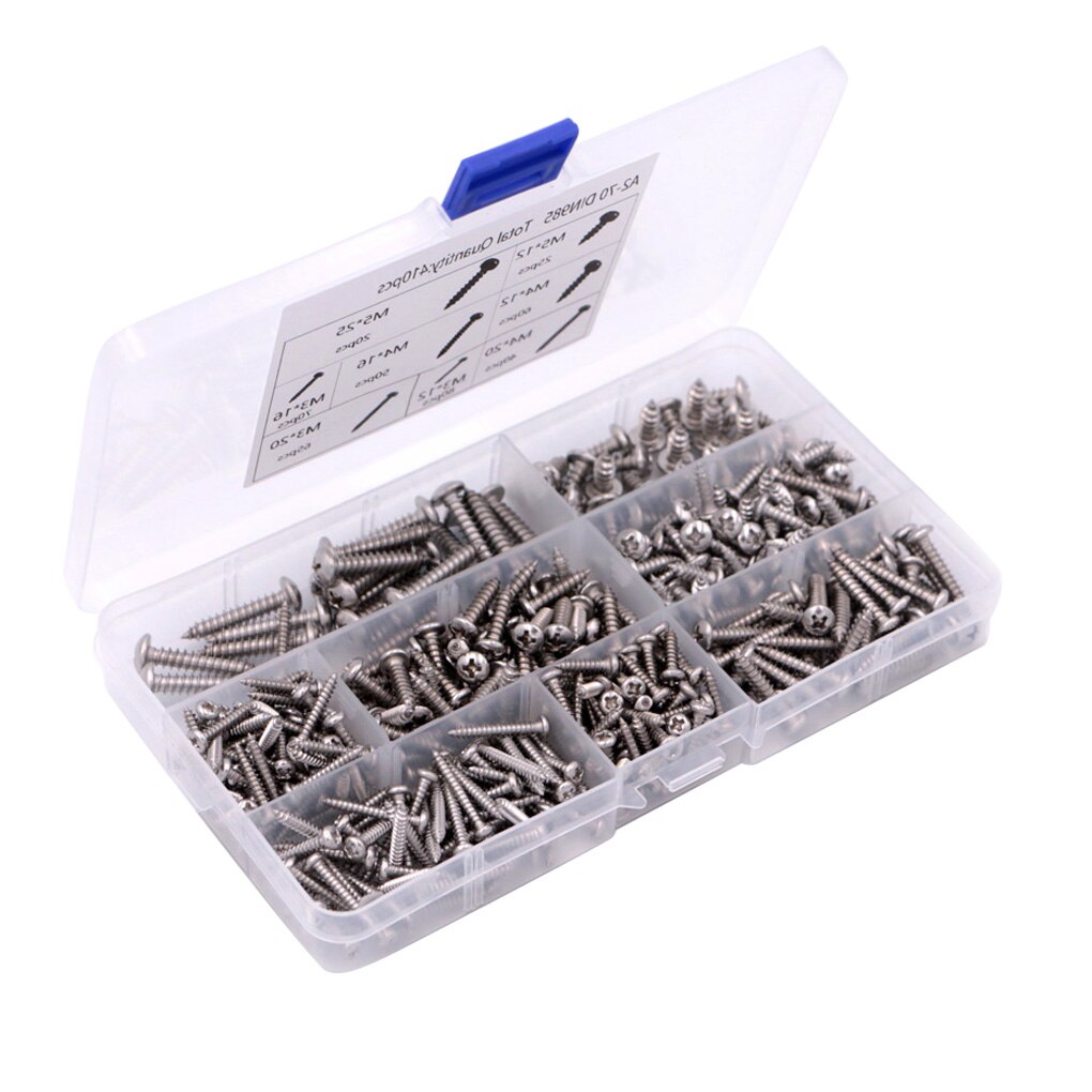 410Pcs Diepe Draad Pan Hoofd Schroef Combinatie Miniatuur Rvs Ronde Kop Kruis Zelftappende Schroef Huishoudelijke Hardware