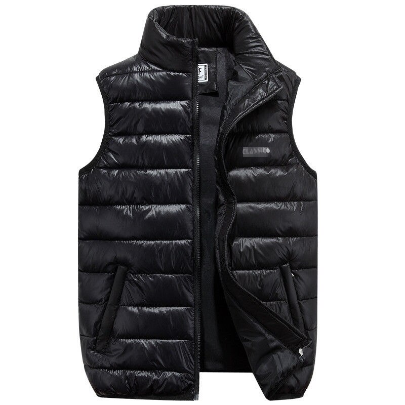 chaleco de invierno para hombres de sin mangas globo cálido prendas de vestir con cremallera chaqueta acolchada abrigo de talla grande L-3XL: Black / XXXL