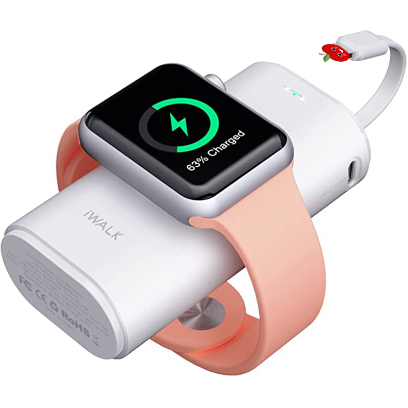iwalk Power Bank 9000mAh with Built in Cable iOS watch and Phone Charger Power Bank: White 9000mAh