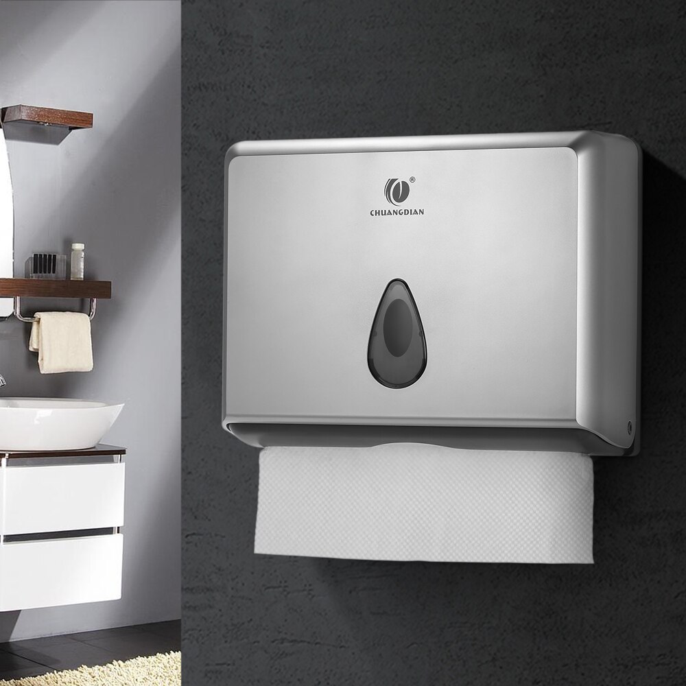 Bathroom Tissue Dispenser Wall-mounted Tissue Box Holder for Multifold Paper Towels Tissue Storage Box For Home: Silver